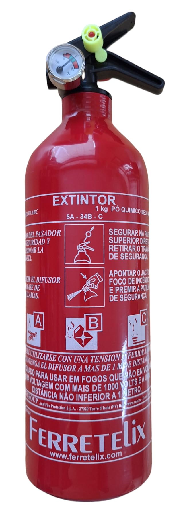 FERRETELIX® Extintor de 1 kg ABC con soporte de montaje, para automóvil, hogar, caravana, oficina, barbacoa, barco, Fecha de Fabricación 2024