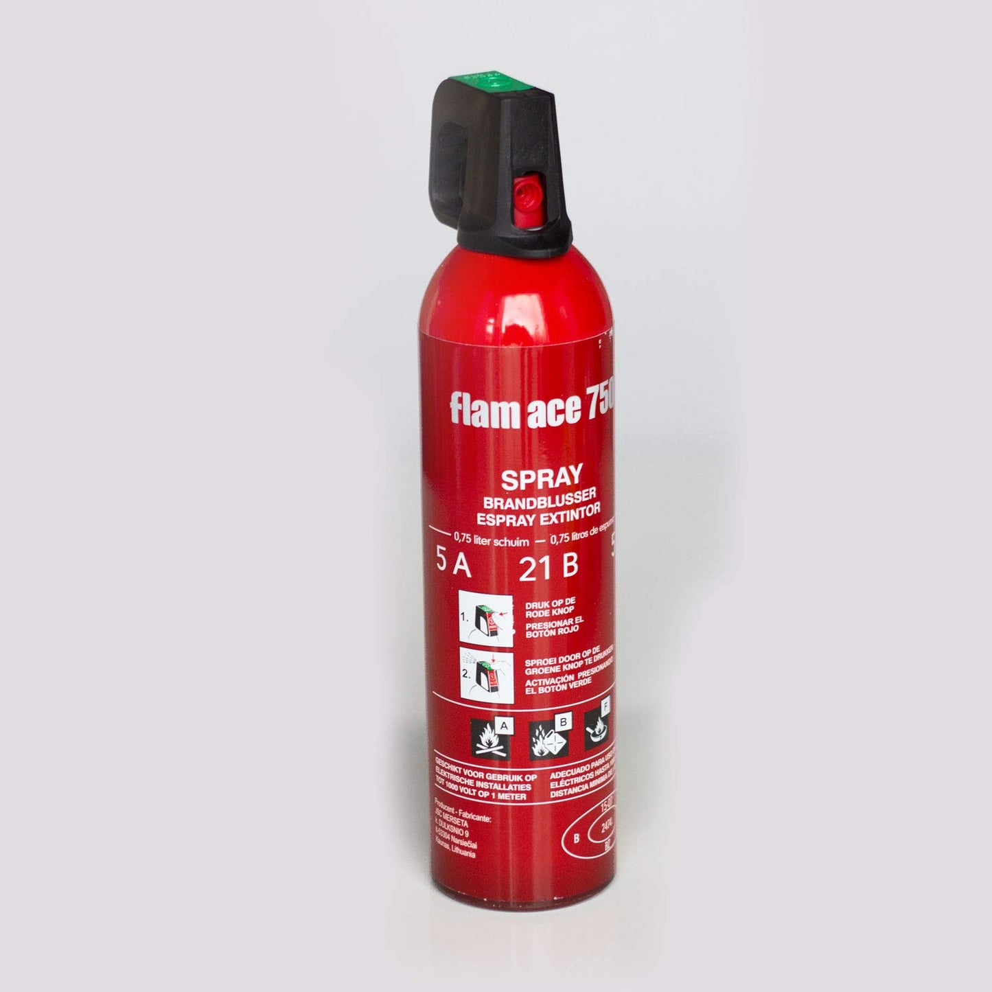 Extintor Spray Flam Ace 750ml contra incendios en casa, coche, caravana, barco, oficina, camping, cocinas, biodegrabale sin residuos para fuegos ABF y eléctricos hasta 1.000V, rojo