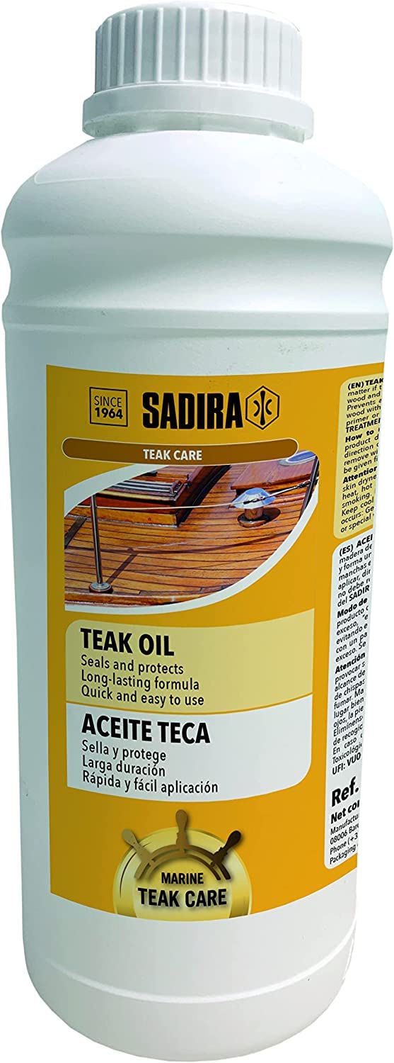 SADIRA | Aceite de Teca 1 L. | Aceite de Madera Seca, Especial Barcos | Protege y nutre contra la Humedad