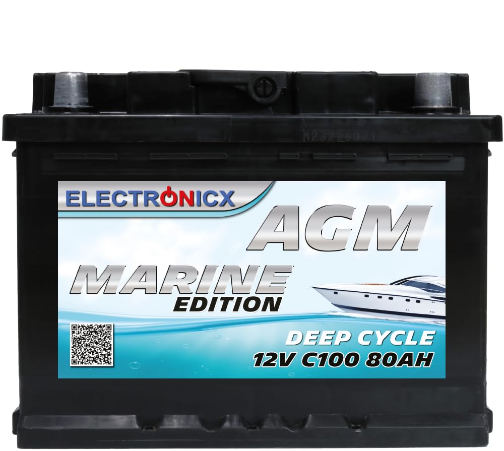 Electronicx Bateria solar de Ciclo Profundo AGM 12v 80ah MARINE EDITION Barcos, Autocaravanas, Camper, Camping y Furgos