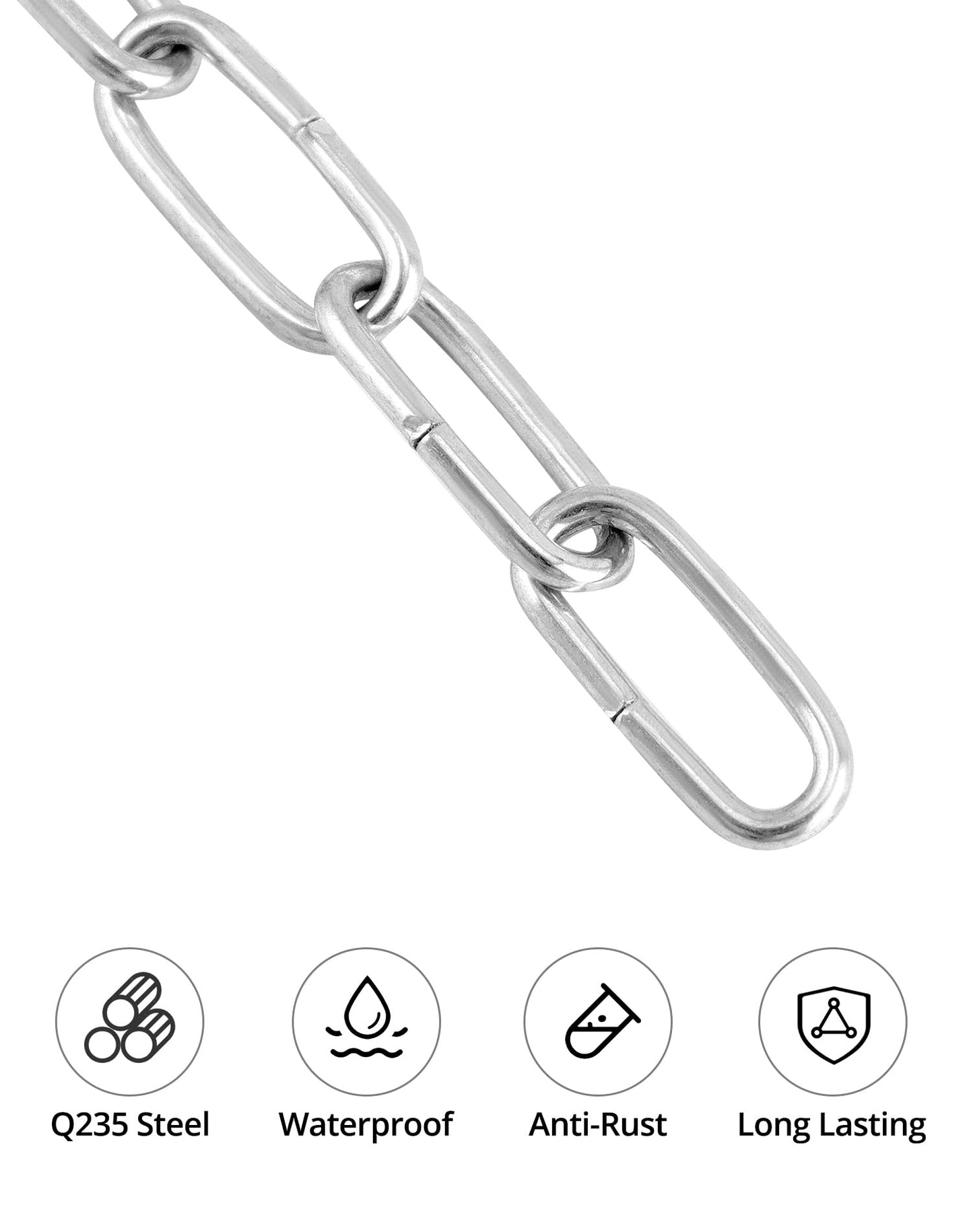 QWORK® 2 Piezas Cadena de acero galvanizado - Ø 2 mm - 5 m - Cadena de Acero Soldados Resistente al óxido para tendedero/plantas colgantes/cadena para perros/candado para bicicletas/decoración DIY