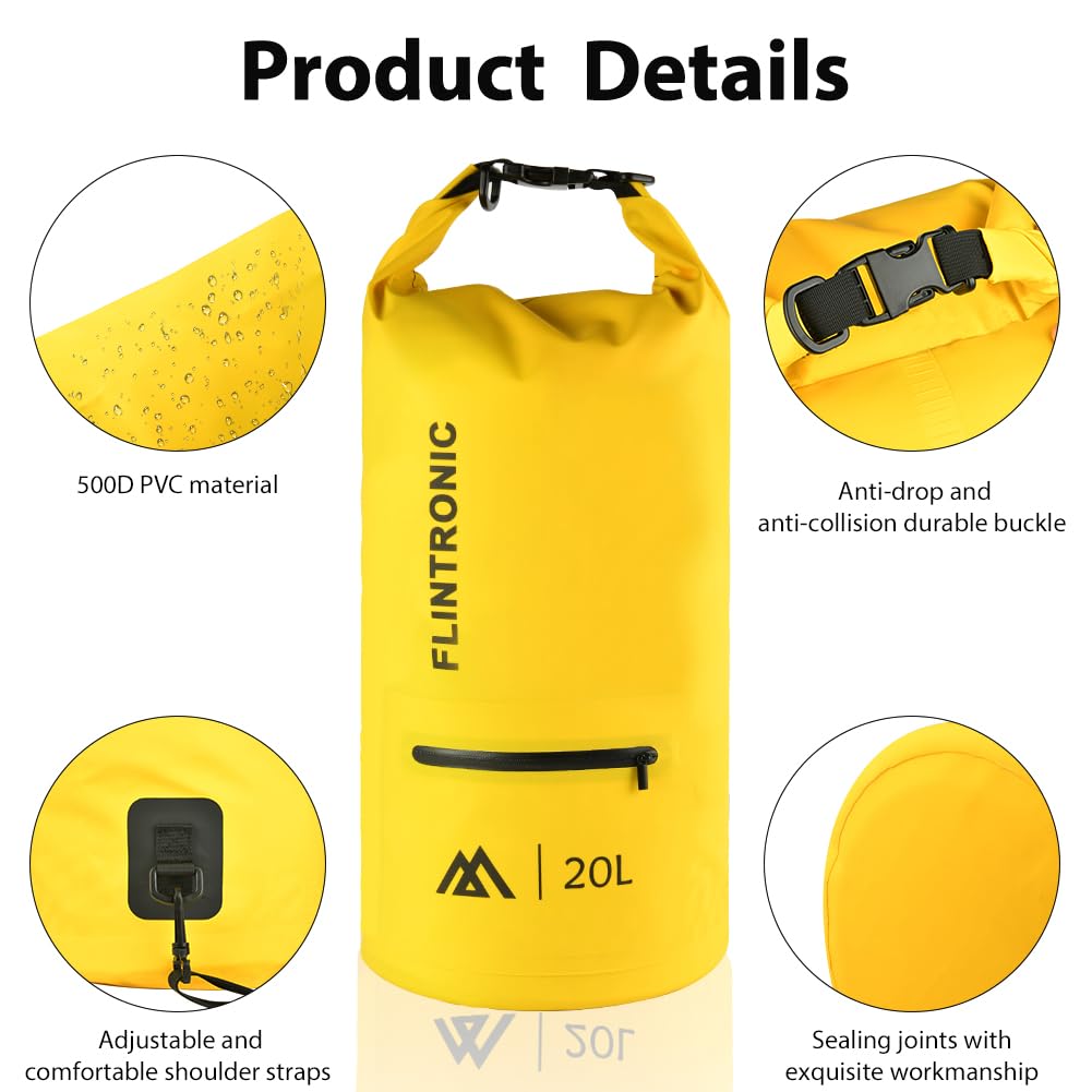 flintronic 20L Bolsa Impermeable, Bolsa de Hombro Impermeable IP66, para Canoa Kayak Barco Camping Natación Rafting Velo Pesca