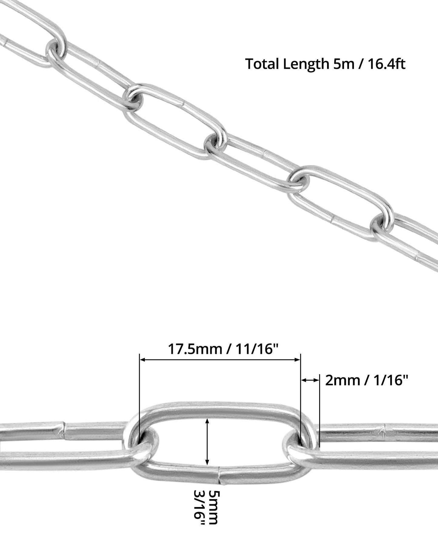 QWORK® 2 Piezas Cadena de acero galvanizado - Ø 2 mm - 5 m - Cadena de Acero Soldados Resistente al óxido para tendedero/plantas colgantes/cadena para perros/candado para bicicletas/decoración DIY