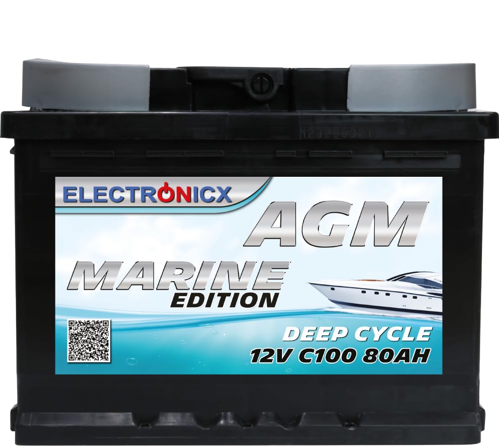 Electronicx Bateria solar de Ciclo Profundo AGM 12v 80ah MARINE EDITION Barcos, Autocaravanas, Camper, Camping y Furgos