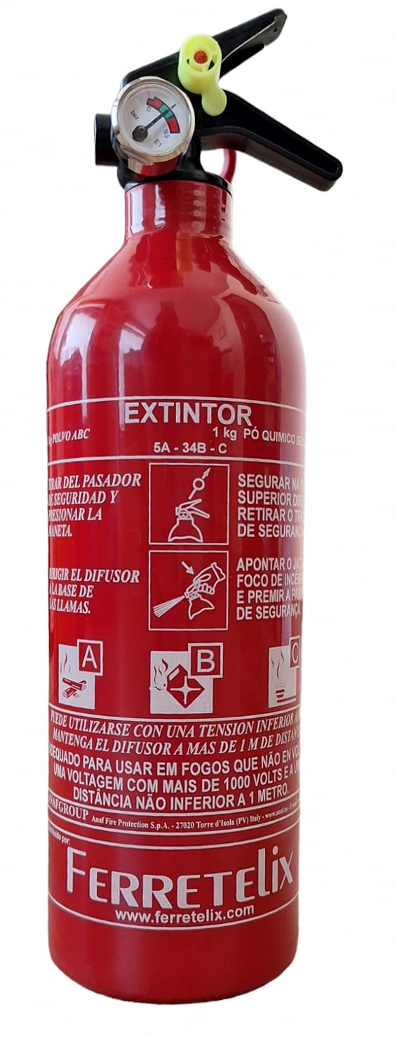 Ferretelix® Extintor 1 kg ABC (2 Unidades). Incluye Soporte de Montaje, para Coche, casa, Caravana, Oficina, Barbacoa, Barco