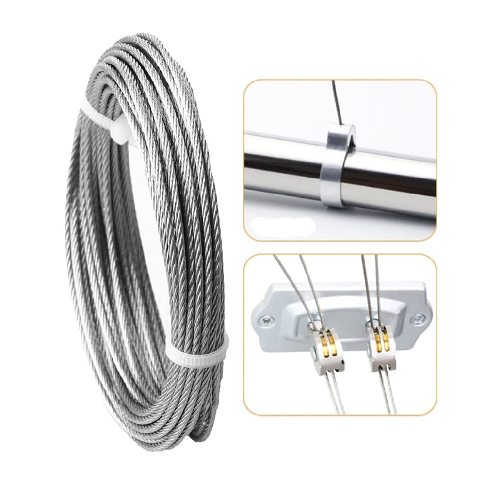 BuxiuGK 1 Rollo 10 Metros Cuerda Cable de Acero Inoxidable de 2mm,10 lazos de engarzado de aluminio y dedales de cuerda de alambre M2 para Exteriores