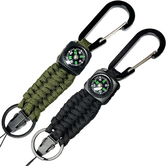 Dream HorseX Pulsera Paracord, Llavero Paracord Lanyard con Mosquetón y Brújula, para Caminatas en Canchas de Camping u Otras Actividades al Aire Libre(2 Piezas, Negro+Verde Militar)