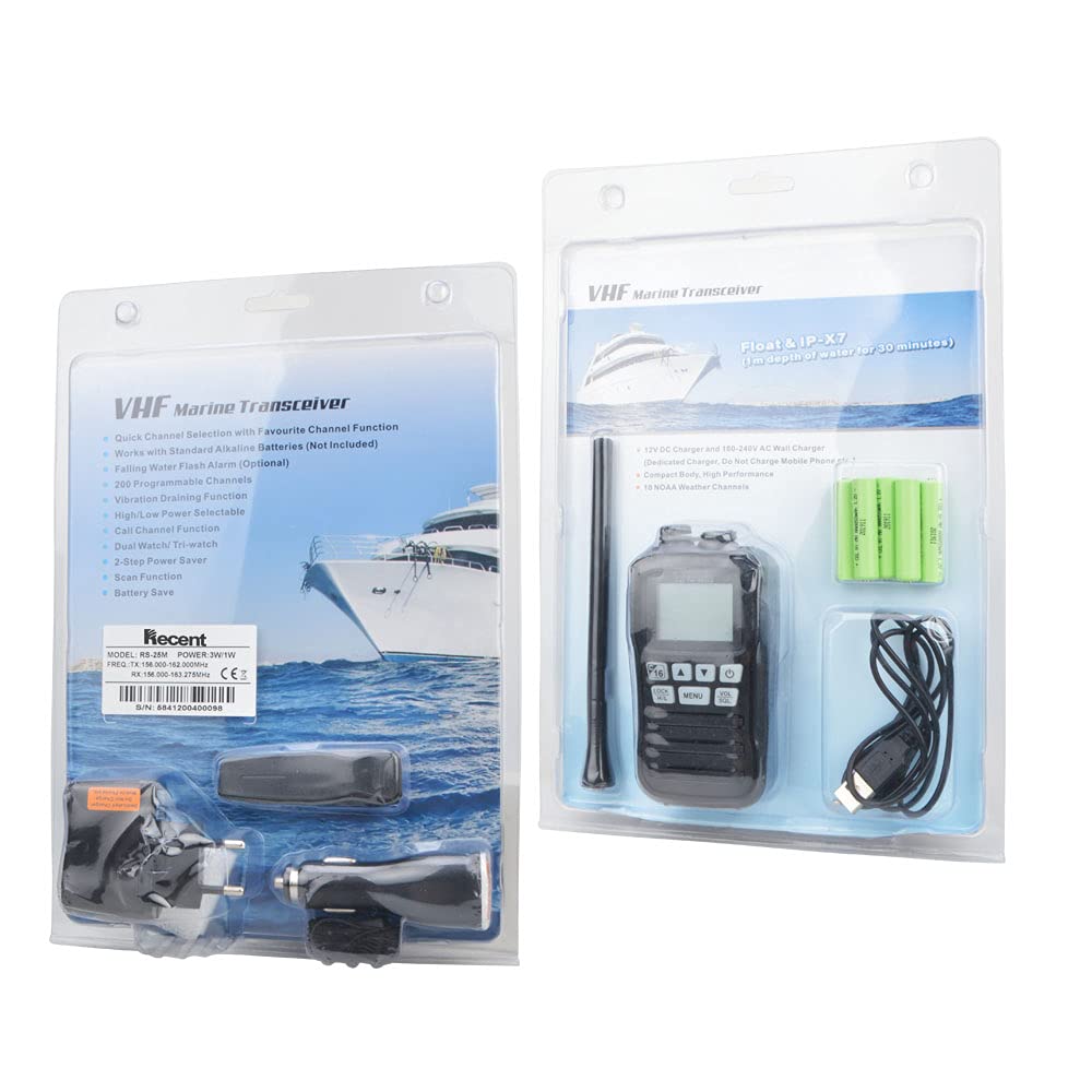 RS-25M VHF Radio marina impermeable IP-X7 156-162MHz banda profesional transceptor marino walkie talkie recargable 16 canales radio de mano bidireccional con cargador de batería para pesca en barco