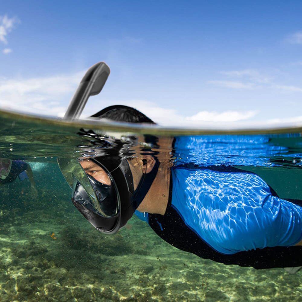 Wsobue Máscara de Buceo, Gafas Snorkel 180° Panorámica Vista Anti-Niebla Apoyo Camara Deportiva, Anti-Fugas Máscara de Snorkel para Adultos y niños (Negro)