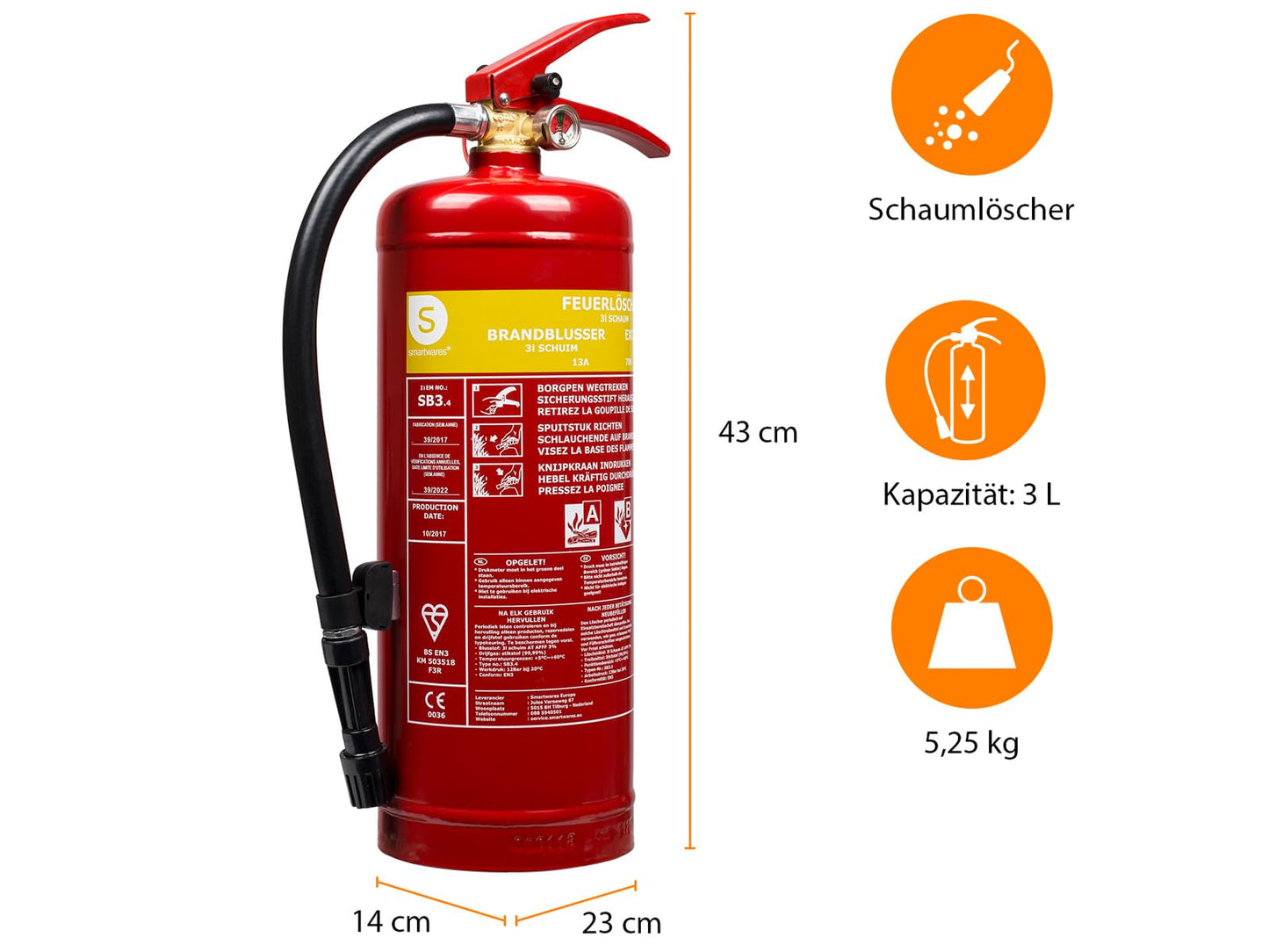 Juego de extintor de espuma de 3 litros clase de fuego AB + manta extintor de incendios