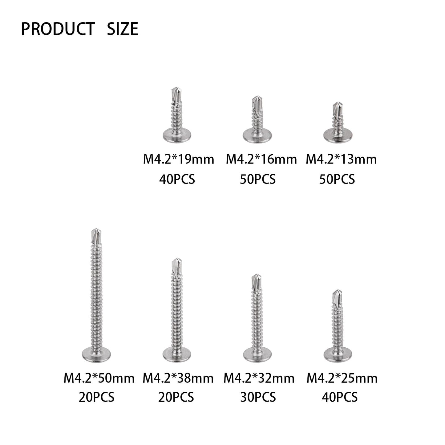 250 Piezas M4.2 Tornillos Autoperforantes Metal, Tornillos Autorroscantes, Tornillos de Cruz Cabeza Plana, Viti Autoforanti a Testa a Croce in Acciaio Inox, Viti per Cartongesso Lamiera Plastica