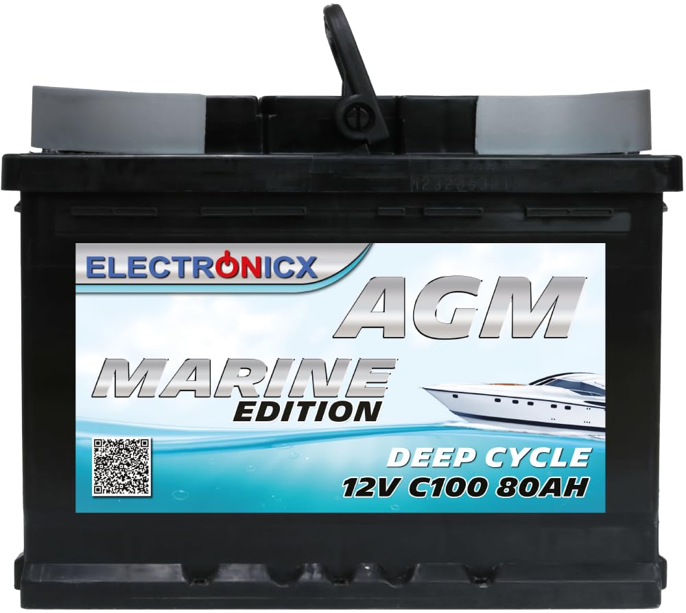 Electronicx Bateria solar de Ciclo Profundo AGM 12v 80ah MARINE EDITION Barcos, Autocaravanas, Camper, Camping y Furgos