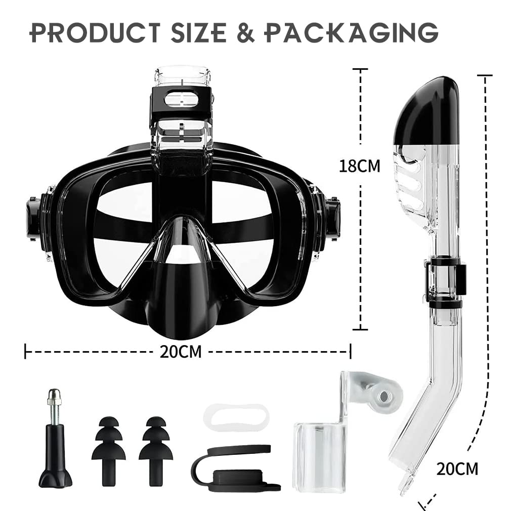 Opurtdor Dry Snorkelling Set Gafas de Buceo de Cristal Templado Gafas de Natación y Buceo 180° Panorámico Equipo de Snorkel Respiración Libre Gafas de Buceo para Hombres Adolescentes Mujeres