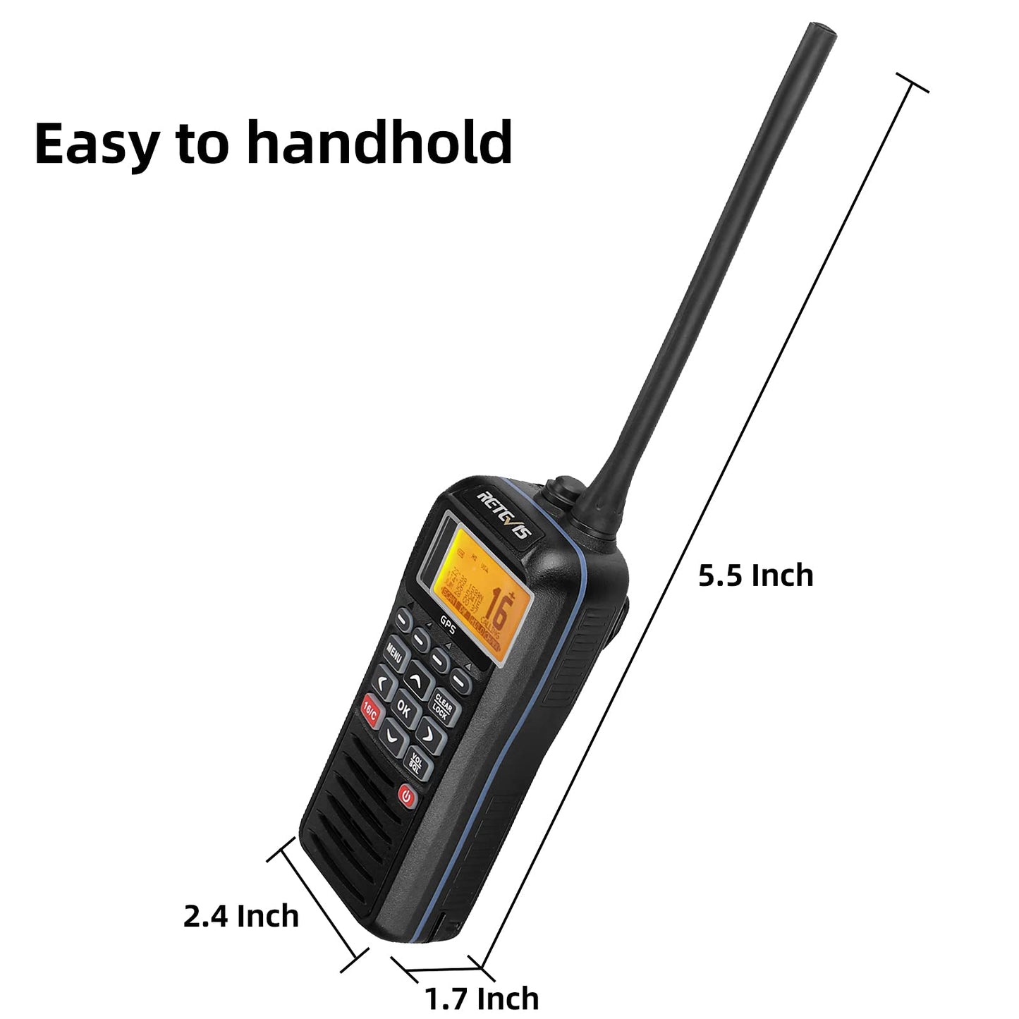 Retevis RM40 Radio VHF Portátil, Radio Marina GPS, IP67 Impermeable, Profesional DSC Radio Marina Portátil, Radio Bidireccional Flotante, Transceptor Marino para Rescate, Guardacostas (Negro,1Pieza)