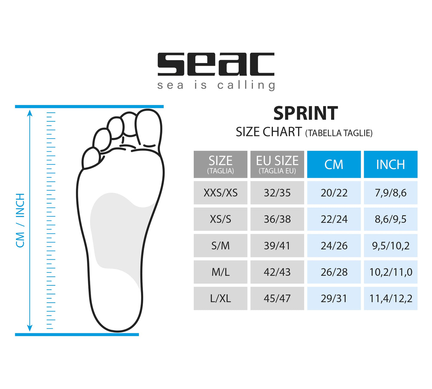 SEAC Set Sprint Dry Conjunto de Snorkeling con máscara de Buceo, esnórquel y Aletas de talón Abierto, para niños, Adultos Unisex, Azul, 45/47