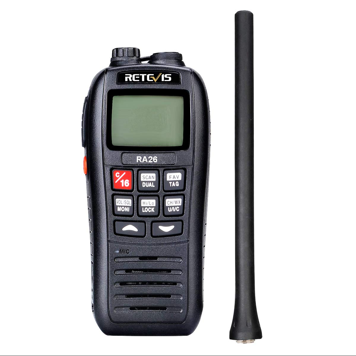 Retevis RA26 Marine Walkie Talkie, IP67 Impermeable Flotante, 88 Canales VHF, Escaneo de Monitor, Dual/Tri-Watch, Carga USB, Adecuado para Radio Internacional, Marina Radio de 2 Vías (1 Pieza) Negro