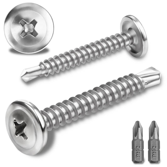 120 Piezas Tornillos Roscachapas 4.2 x 32MM Tornillos Autotaladrantes 410 Tornillos Acero Inoxidable Tornillo Roscachapa Tornillos Autorroscantes Cabeza Plana Tornillería Inox Panel Sandwich （Plata）