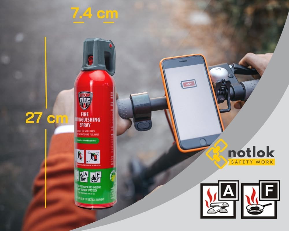 notlok Safety Work - 750g extintor para Incendios eléctricos | extintor Spray A F + baterías de Litio y baterías de Coche | extintor de Grasa, extintor hogar, extintor Coche extintor Espuma