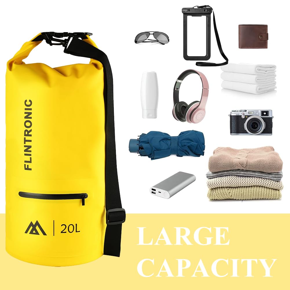 flintronic 20L Bolsa Impermeable, Bolsa de Hombro Impermeable IP66, para Canoa Kayak Barco Camping Natación Rafting Velo Pesca