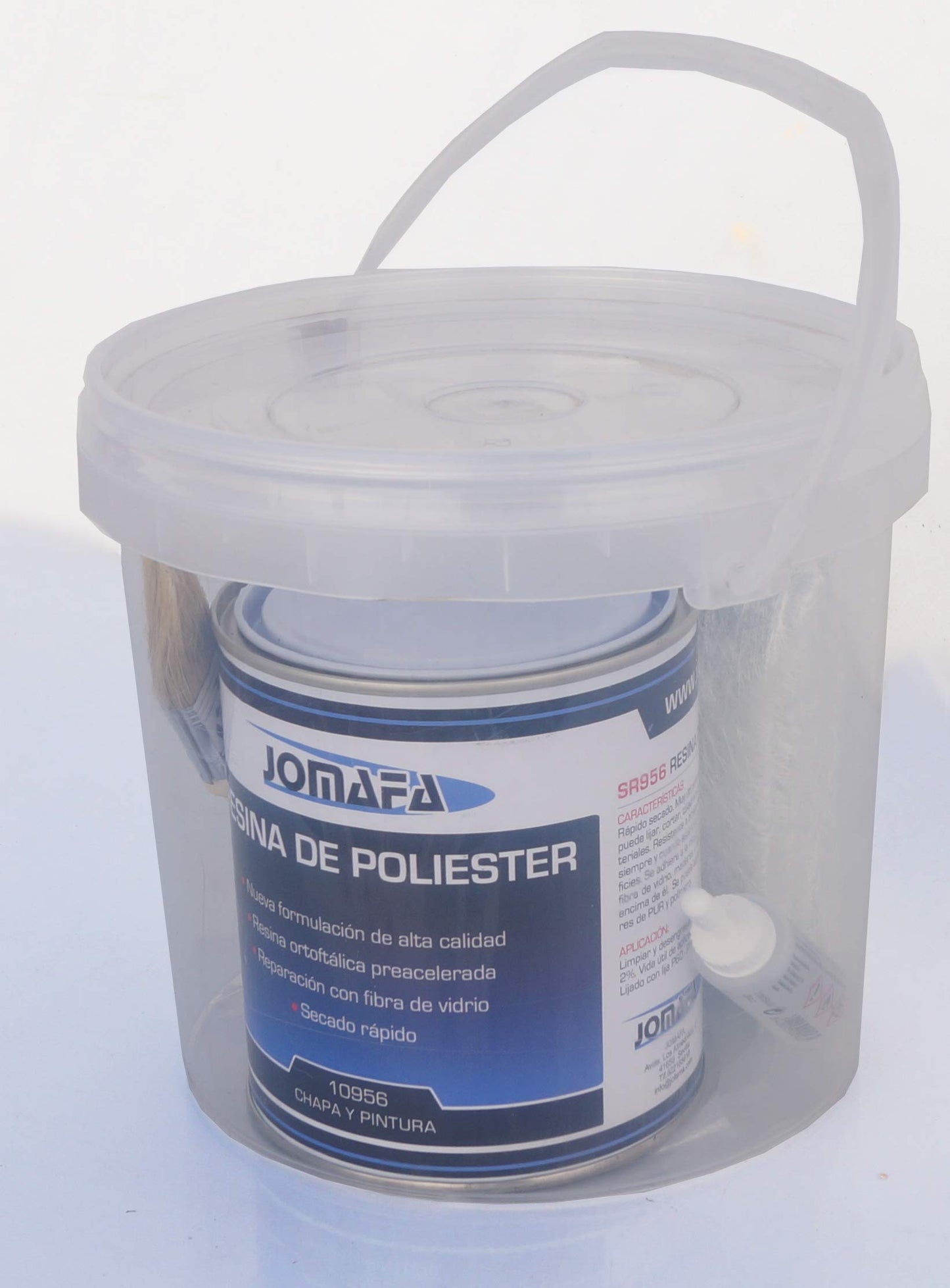 JOMAFA - Kit de fibra de vidrio con poliester 1 litro + resina + brocha + catalizador + guante para reparacion de coches, motos, barcos