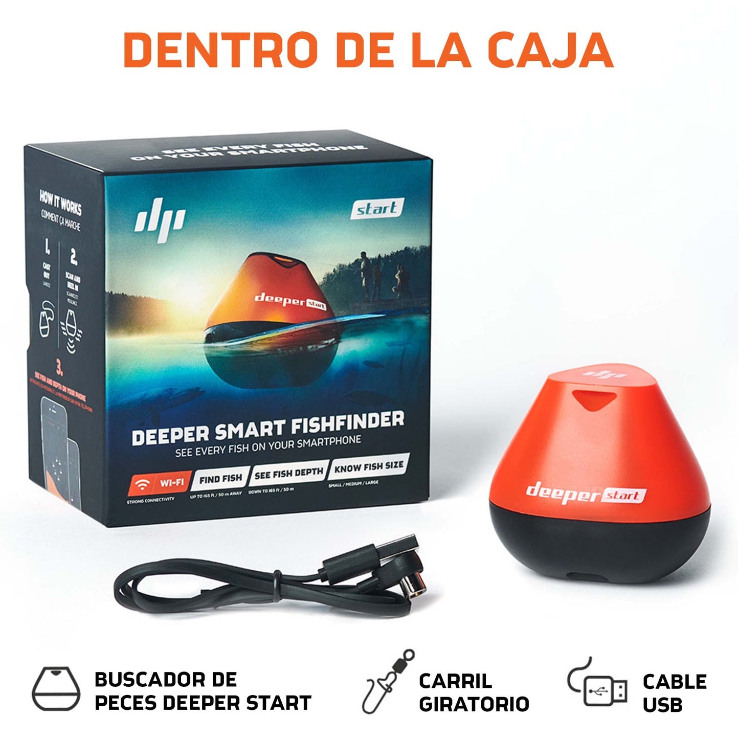 Deeper Start Sonda de Pesca - Detector Radar de Peces Portátil con WiFi. Accesorios de Pesca para Río y Carpfishing | Pesca Recreativa para Orilla