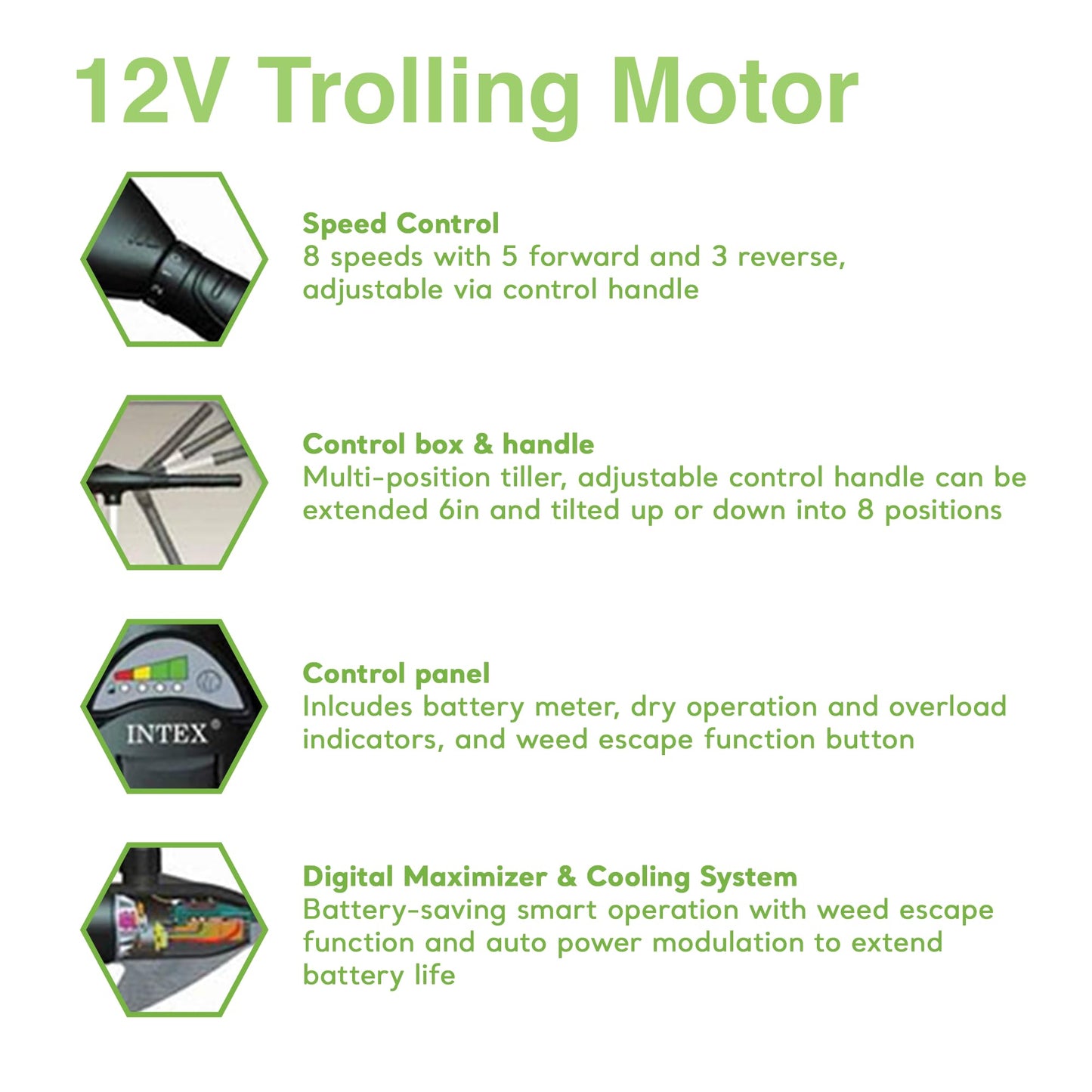 Motor Intex Transom Mount Trolling 12 V 480 W Barca Hinchable Eléctrico