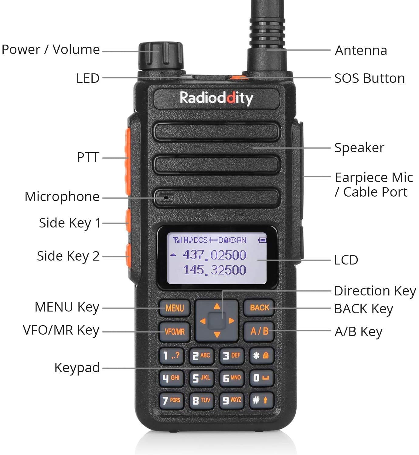 Radioddity GA-510 Walkie Talkie VHF UHF 10W Radio portátil Potencia de transmisión 10KM Alcance Radioaficionado 2m/70cm con Auricular, 2 2200mAh Pilas, Cable de programacióndos, Negro