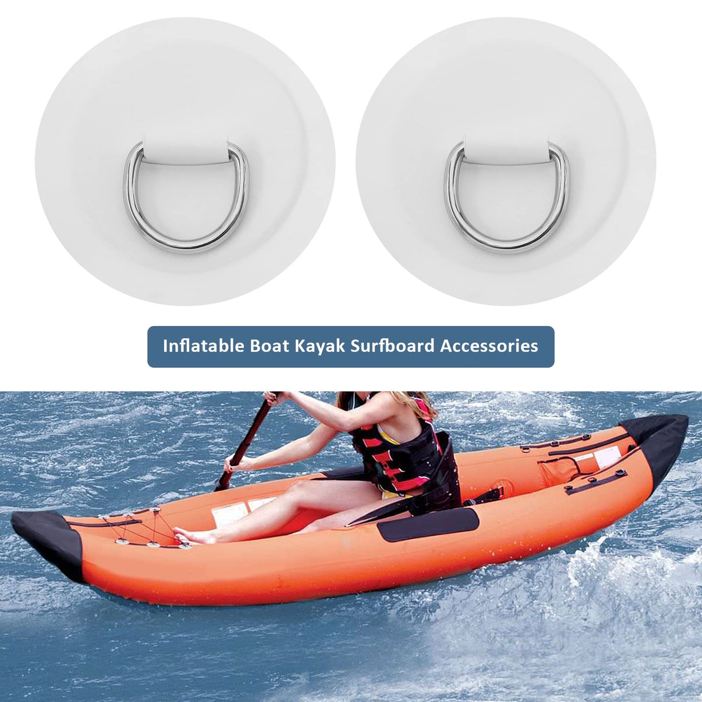 be in your mind 4pcs Anillo en D Parche Kayak Accesorios Tabla de Pádel para PVC Barco Inflable Canoa Raft Dinghy Kayak Tabla de Surf Sin Pegamento Incluido 4 Pulgadas, Blanco