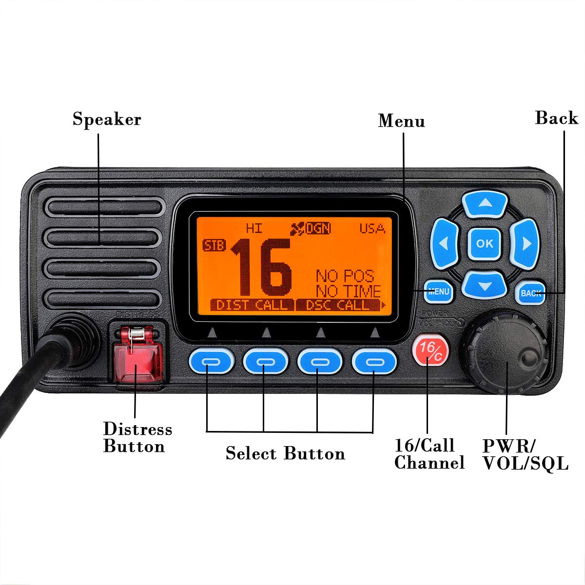 Retevis RA27 Transceptor Marino, IP67 Impermeable, Clase D DSC, GPS, 88 Canales VHF, Dual/Tri-Watch, Apto para Transceptor Marino Profesional Internacional (1 Pieza, Negro)