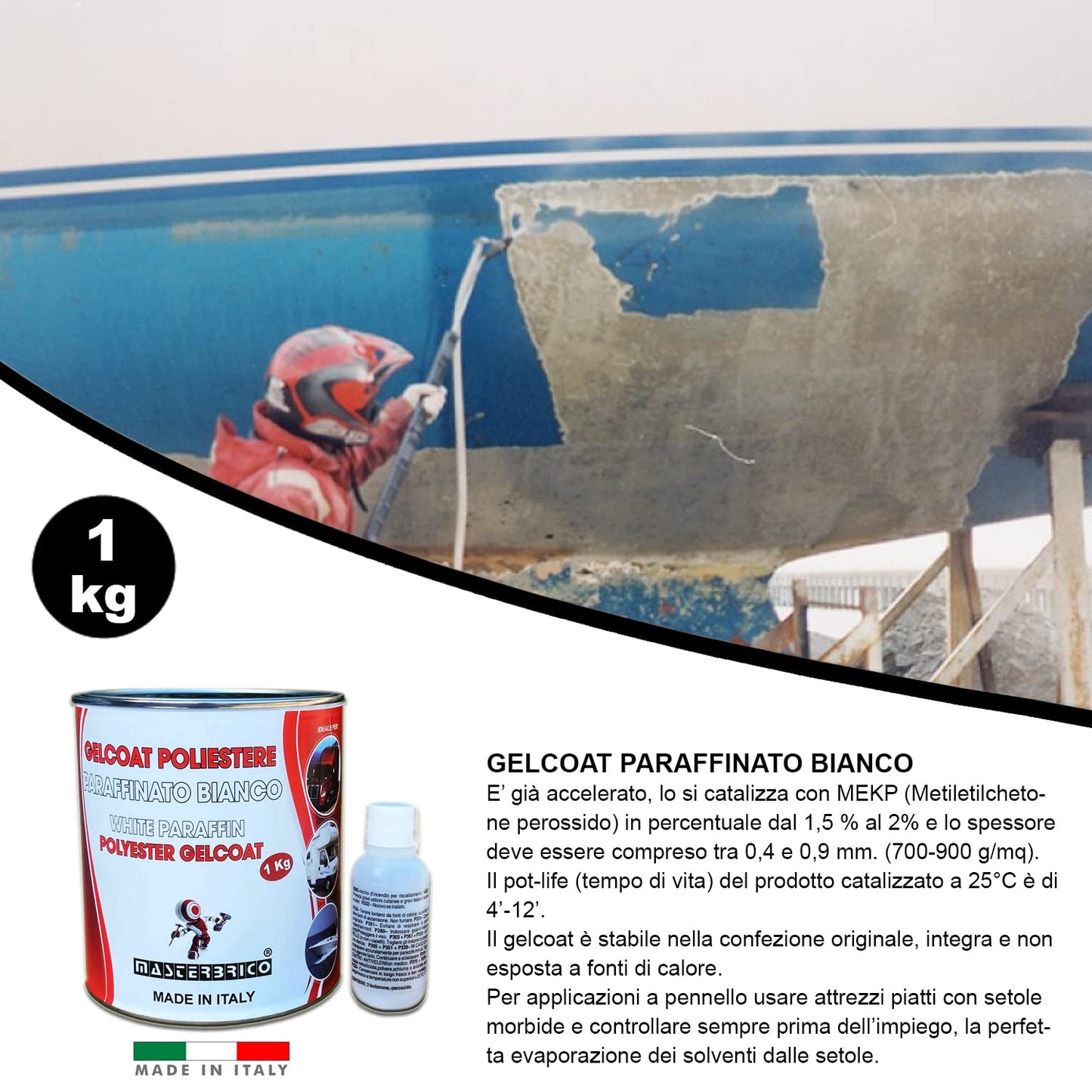 Gelcoat parafinado blanco para fibra de vidrio barcos náuticos moldes caravana kg 1 con catalizador