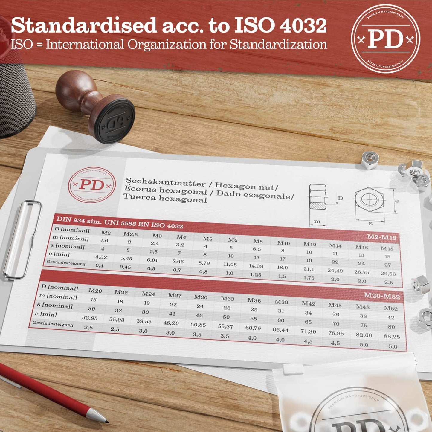 PD® Tuercas M2,5 (DIN 934 / ISO 4032) | Tuercas hexagonales de acero inoxidable A2 V2A | Tuerca hexagonal Tuerca de acero inoxidable para tornillos, pernos roscados y varillas roscadas | 100 piezas