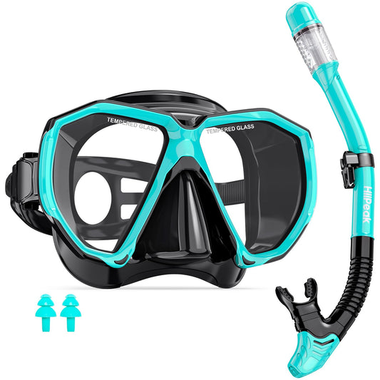 Hiipeak Gafas Buceo Adulto, Snorkel Set Máscara de Buceo con Tubo de Snorkel Superior seco, Vista panorámica, antivaho, Vidrio Templado, Equipo de Snorkel Gafas natación para Adultos Azul