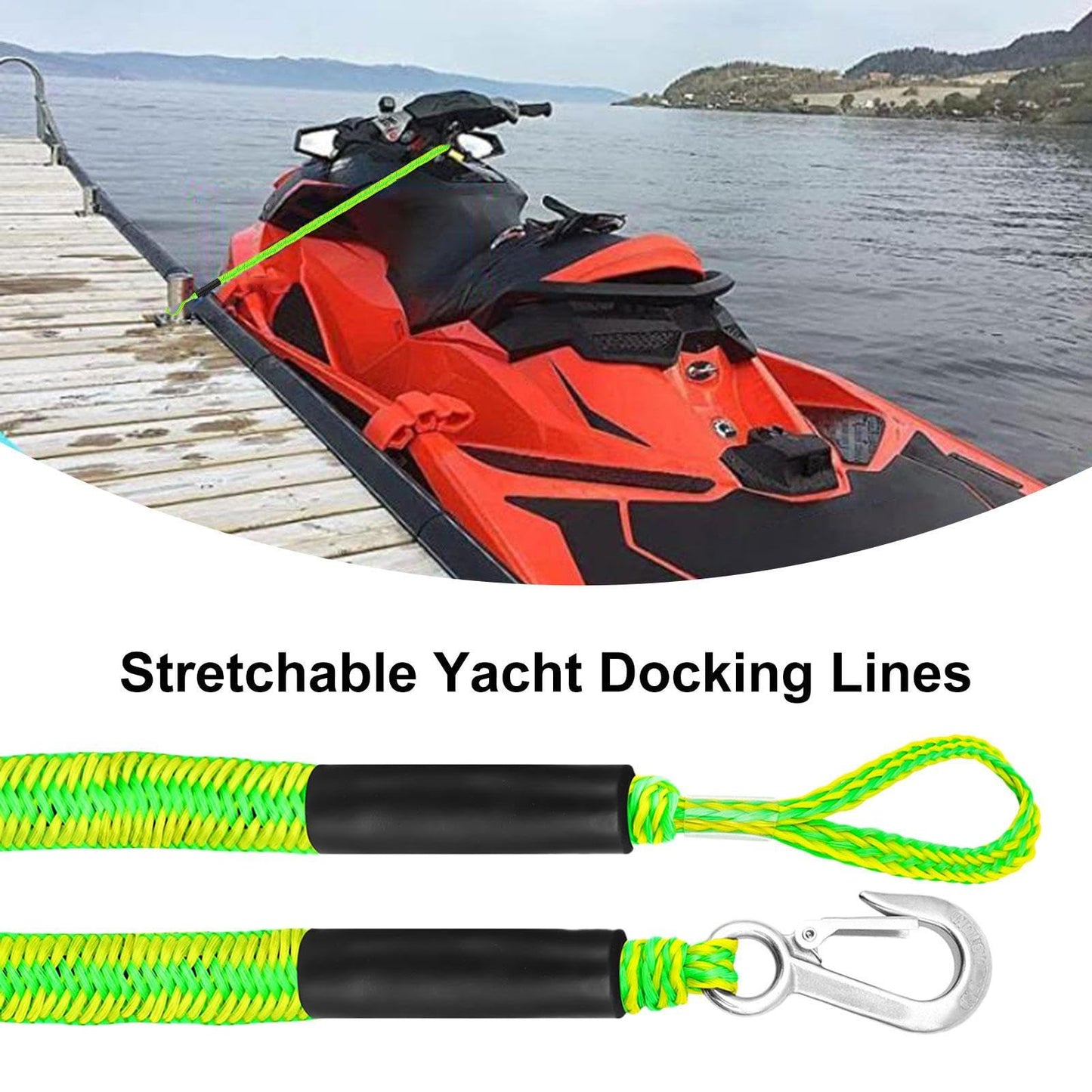 WOTEG Cuerdas y Cuerdas para Barcos,Línea Muelle Jetski Ajustable 4 pies versátil - Cord Dock, Cuerdas Amarre para Motos Agua, pontones, Botes Bajos, lanchas