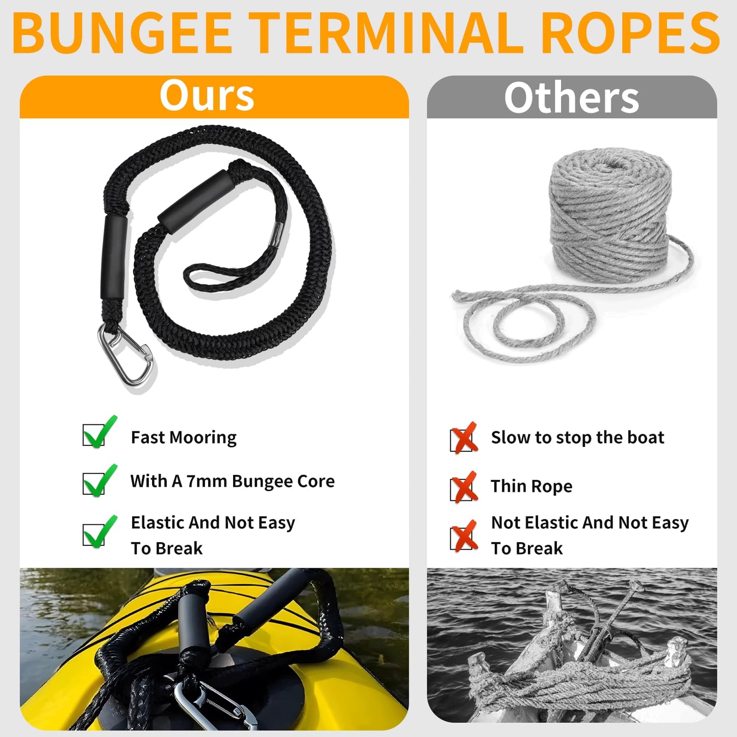 EFUTURETIME 2 x Cabos de Amarre para Barcos 10cm (4FT), Bungee Dock Line Elástico con Gancho, Cuerda de Amarre para Barcos, Lanchas a Motor, Kayak, Canoa, Surf