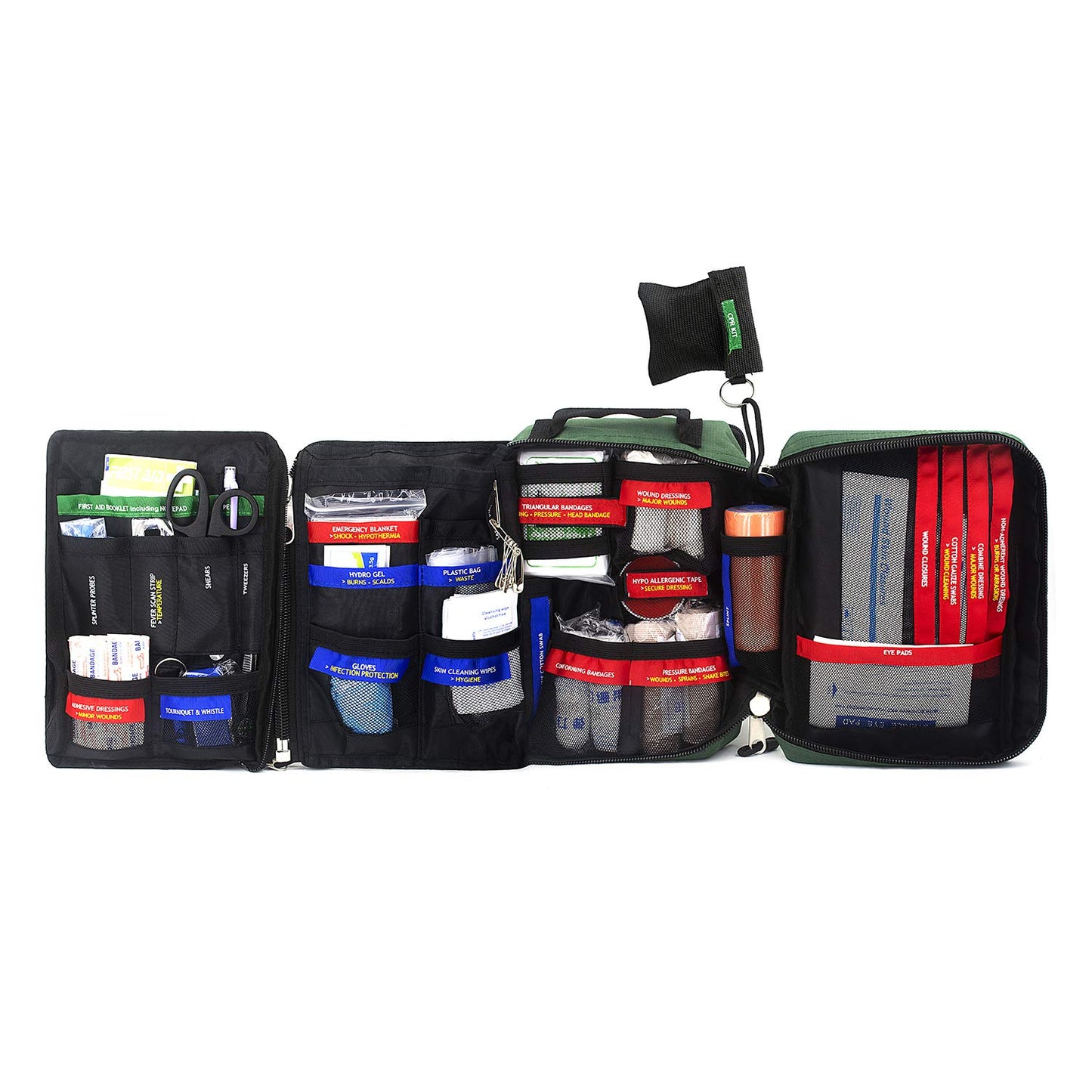 Kit de primeros auxilios profesional de emergencia para traumatismos, kit médico con compartimentos etiquetados para barco, coche, camión, camping, senderismo, viajes y mochileros