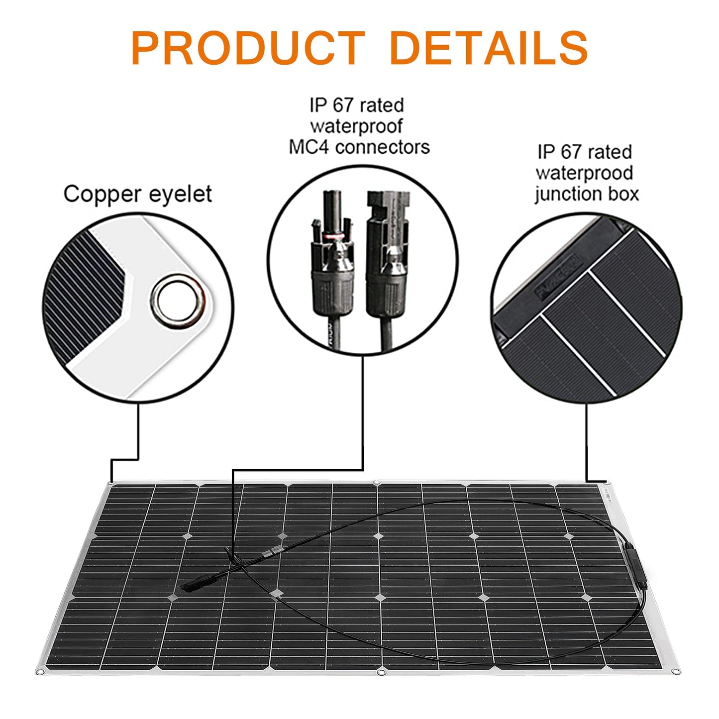 Aysolar Placa Solar Flexible 100W 12V Panel Solar Monocristalino Fotovoltaico Impermeable para Autocaravana Caravana Barcos Techos Casa Remolques Cargar 12V Bateria y Superficies Irregulares