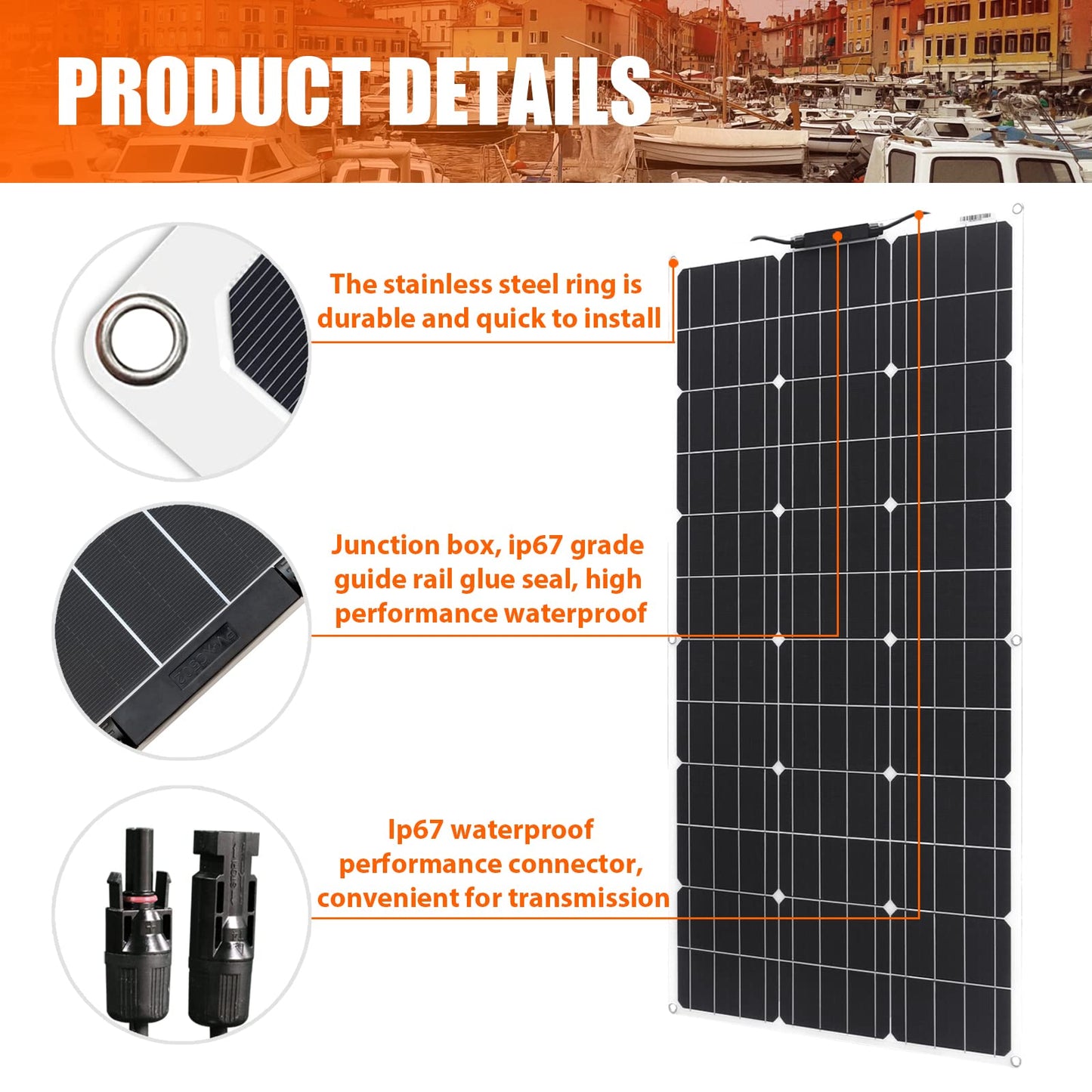 100W Flexible Solar Panel Kit Sistema 18V Monocristalino Fotovoltaico Módulo Solar Controlador 18V 10A, para cargar baterías de 12V: vehículos recreativos, caravanas, barcos, techos