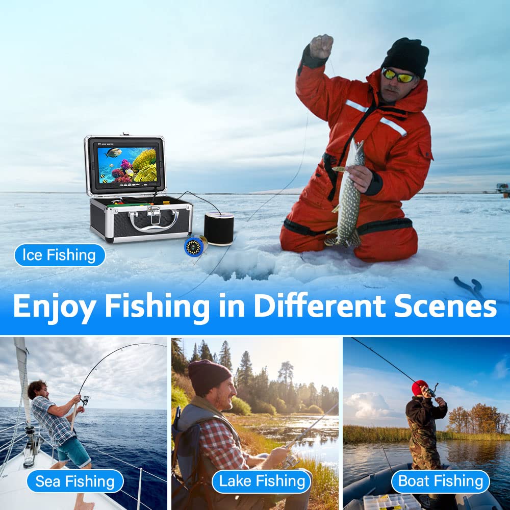 Cámara de Pesca Submarina con Buscador de Peces de 7 Pulgadas Cámara de Pesca HD 1000TVL Impermeable 15M Sonda de Pesca para Pesca en el mar, Pesca en Hielo, Pesca en Barco (15M)