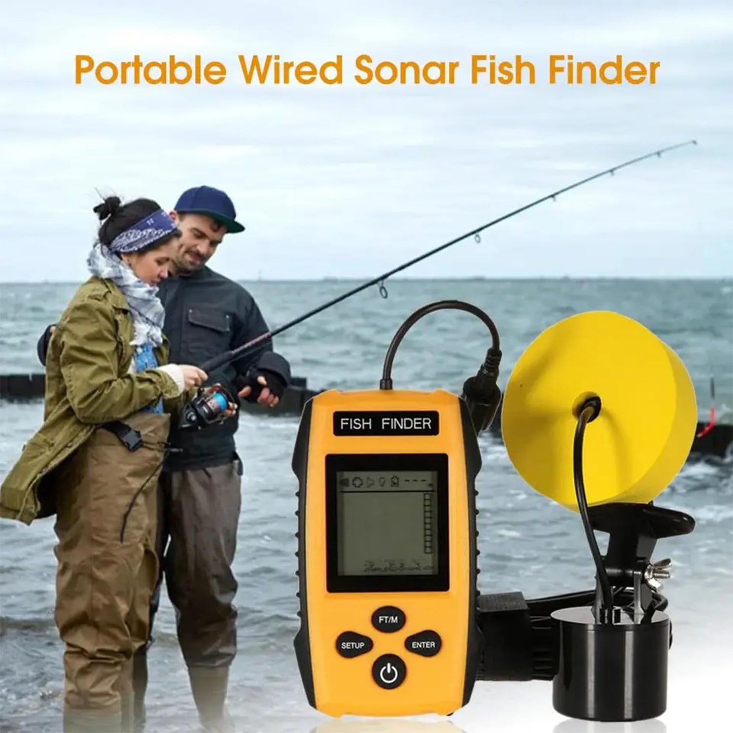 100 m sonar buscadores de peces 45 grados cobertura sonar eco sonda alarma transductor detector de pesca subacuática para pesca en el lago mar