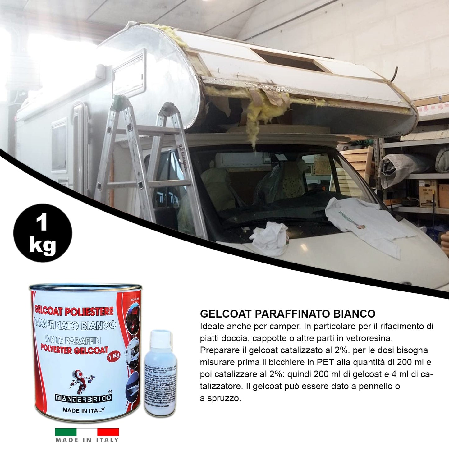 Gelcoat parafinado blanco para fibra de vidrio barcos náuticos moldes caravana kg 1 con catalizador