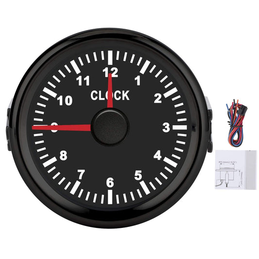 Indicador De Reloj Con Formato De 12 Horas, Indicador De Reloj Analógico De 12V Y 24V, Instrumento Medidor De Reloj Con Esfera, Apto Para Coche, Barco, Yate Y Motocicleta(Black with black frame)