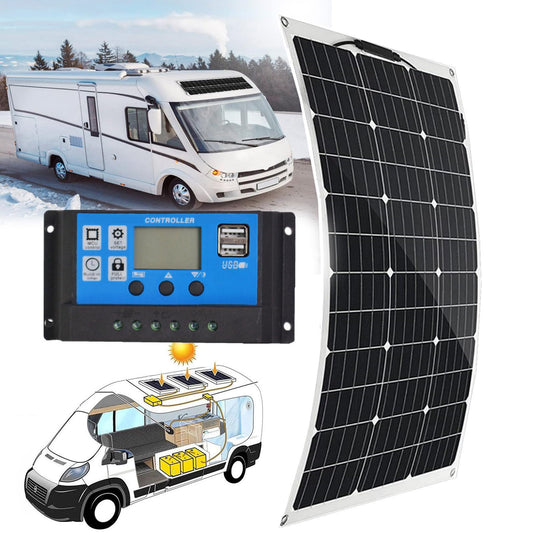 Kit De Panel Solar Flexible De 150 W, 300 W, 450 W, 600 W, Panel Solar Monocristalino Con Controlador De 40 A Para Carga De BateríA De 12 V, Para Techo/Rv/Caravana/Barco/Superficie Irregular,150W