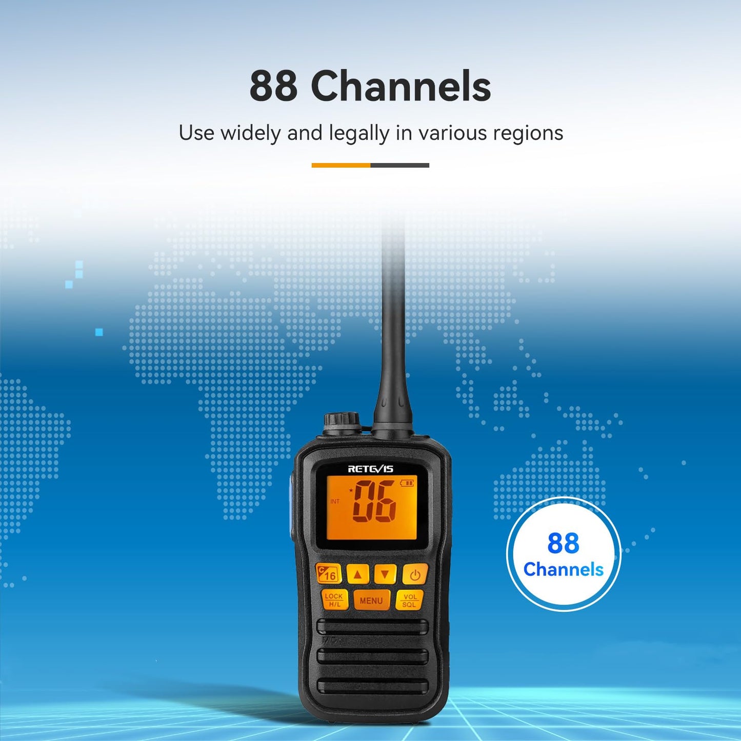 Retevis RM01 VHF Marino Portatil, IP67 Walkie Talkie Impermeable, Vibración Transceptor de Barco Flotante, Radio Marina con Auricular para Barcos, Kayak, Pesca (Negro, 1 Pieza)