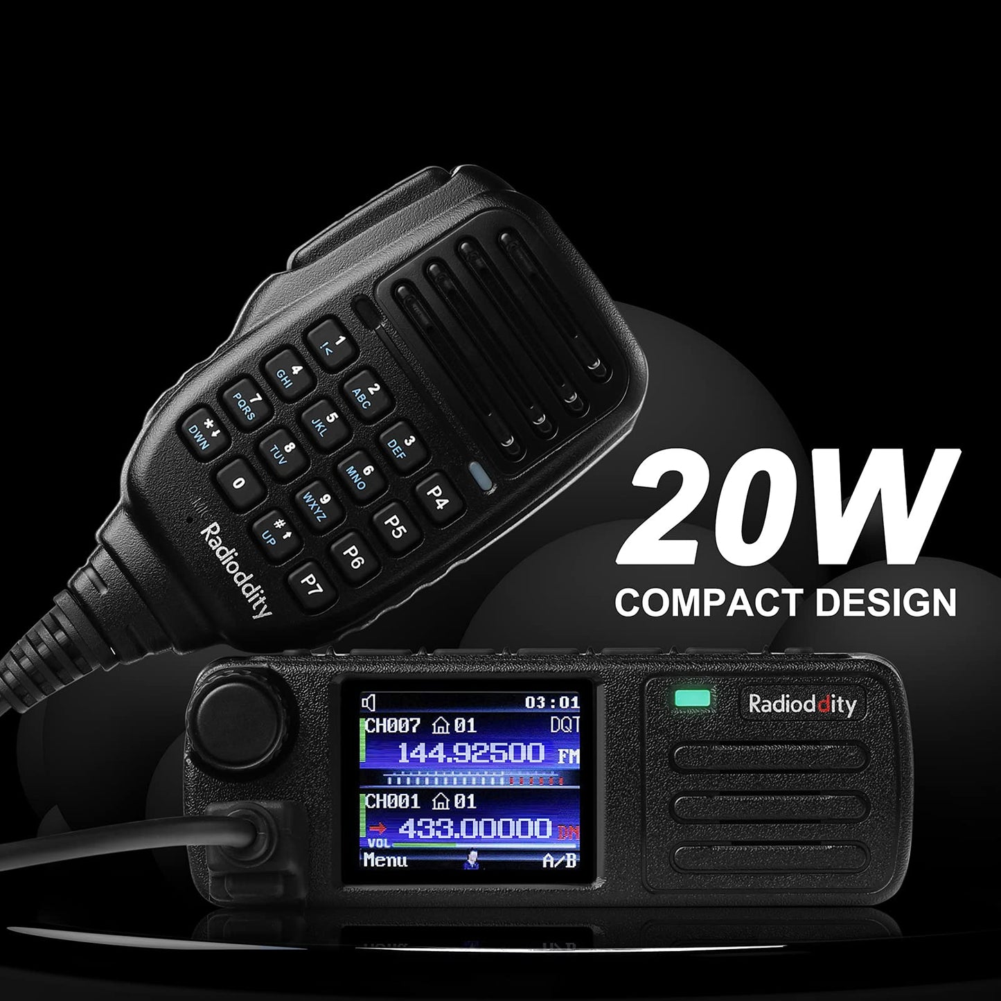 Radiodity DB25-D Radio móvil DMR de Doble Banda, transceptor Digital VHF UHF de 20 W con GPS APRS, 4000 Canales 30.000 contactos, Radio de Coche de vehículo de Nivel II con Ranura de Tiempo Dual