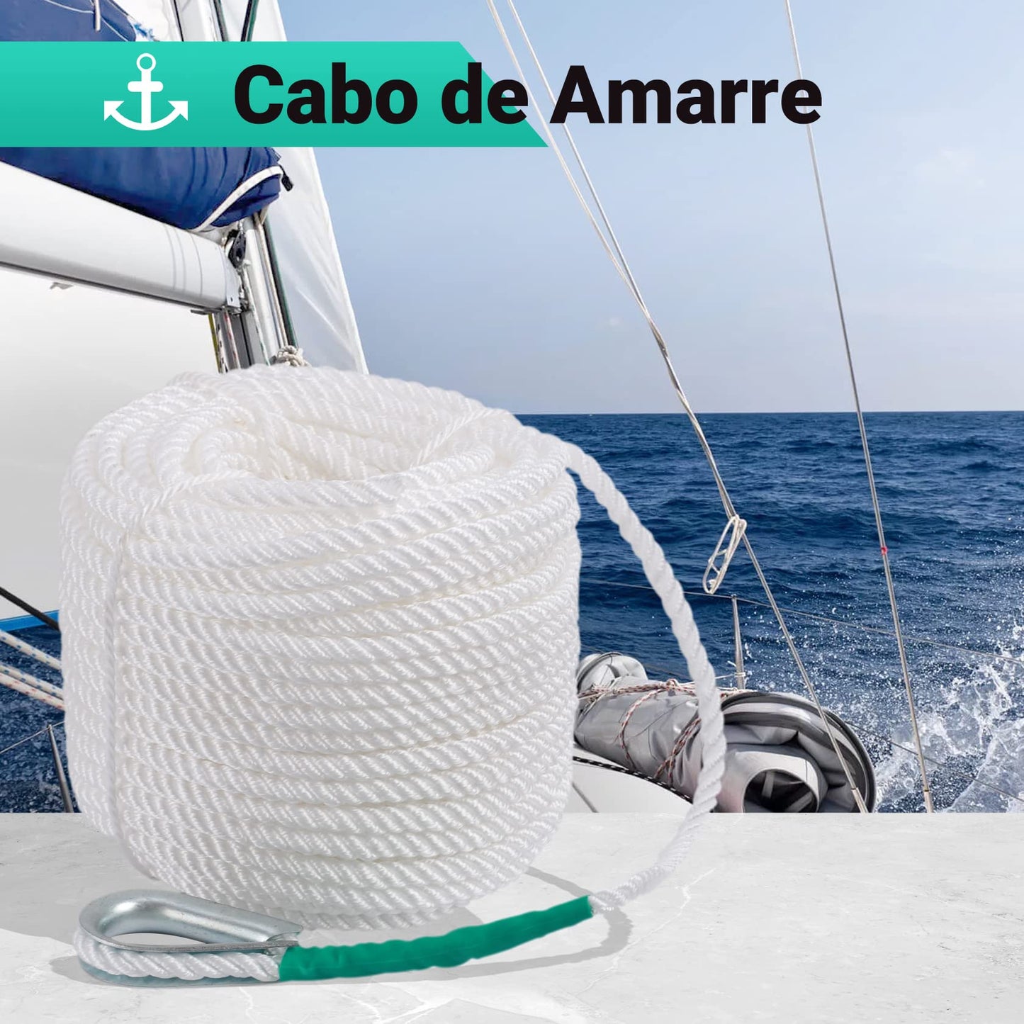 CarBole Cuerda para Barco, Cuerda de Nailon de 12mm x 30m para Escalada, Marinero, Barco de Pesca, Ancla de Barco, Amarre de Barco