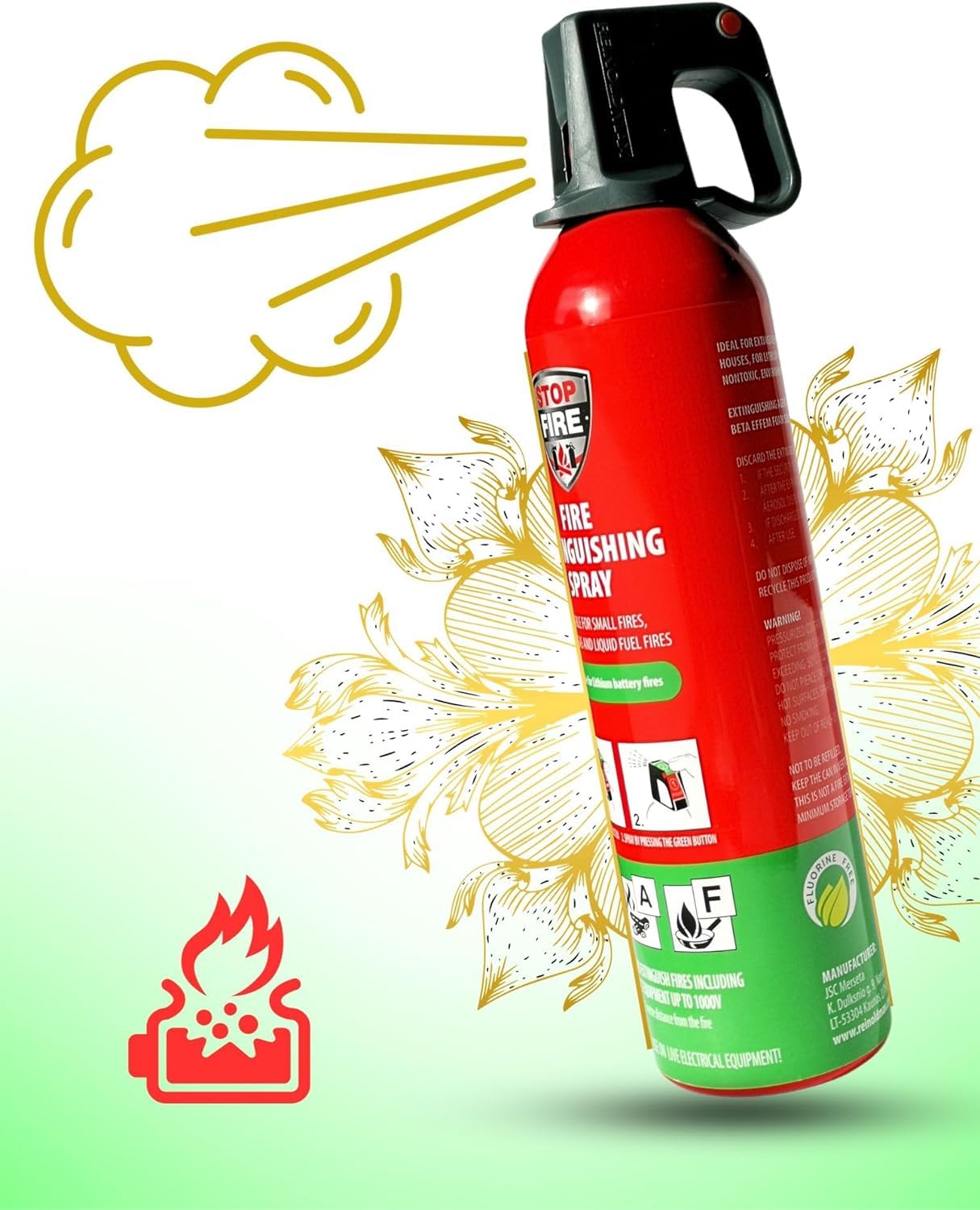 notlok Safety Work - 750g extintor para Incendios eléctricos | extintor Spray A F + baterías de Litio y baterías de Coche | extintor de Grasa, extintor hogar, extintor Coche extintor Espuma