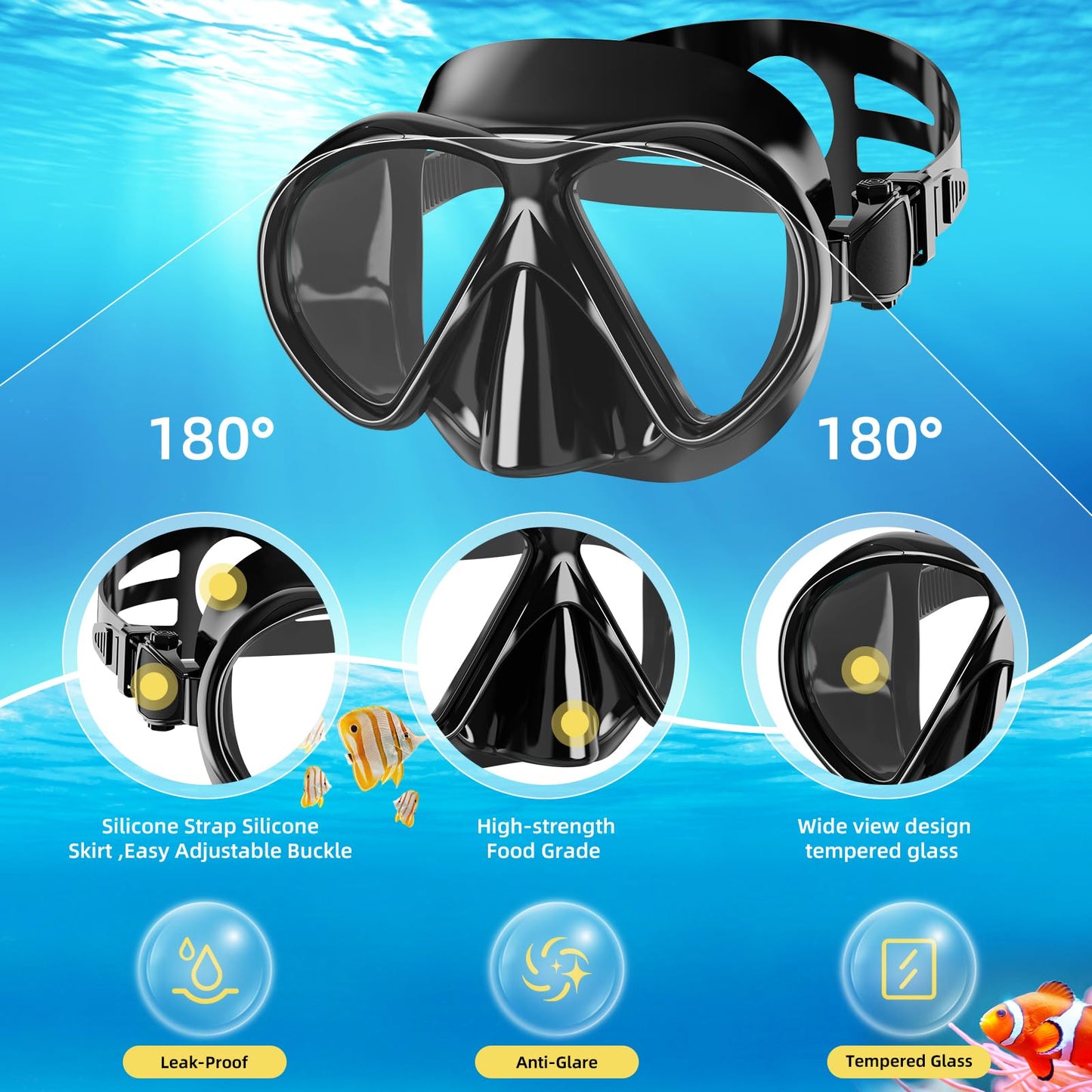 Smyidel Gafas de Buceo y Máscara de Buceo y Tubo y Aletas de Buceo, Snorkel Set para Adulto Juego de Aletas, Máscara y Aletas, Set de Snorkel para Mujeres Y Hombres