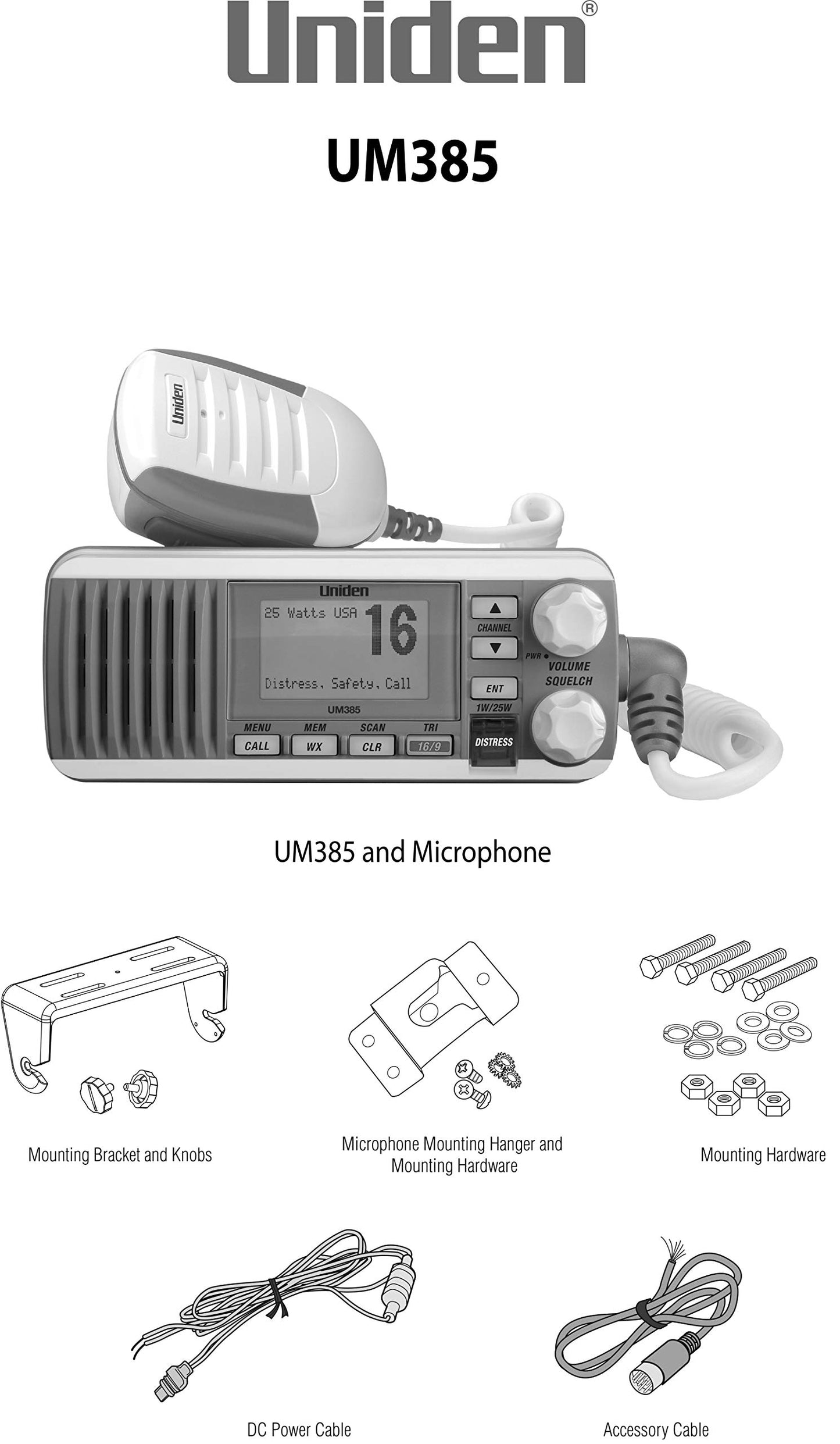 Uniden UM385 - Radio VHF de Montaje Fijo, Color Blanco