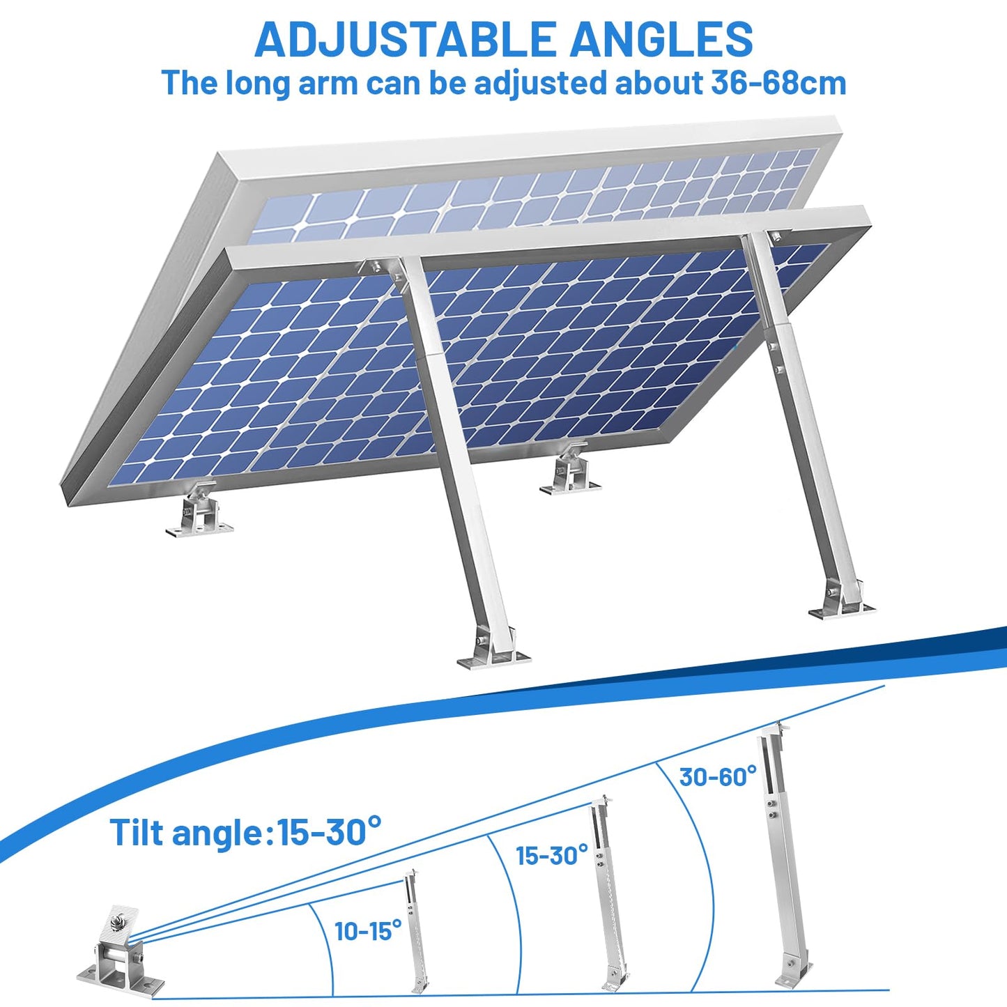 Soporte para Panel Solar,1 Pares de Soporte para Panel Solar de Suelo de Aluminio con áNgulo Ajustable de 15°-30°, Adecuado para Barcos, Autocaravanas, Sistemas de Techo Fuera de La Red