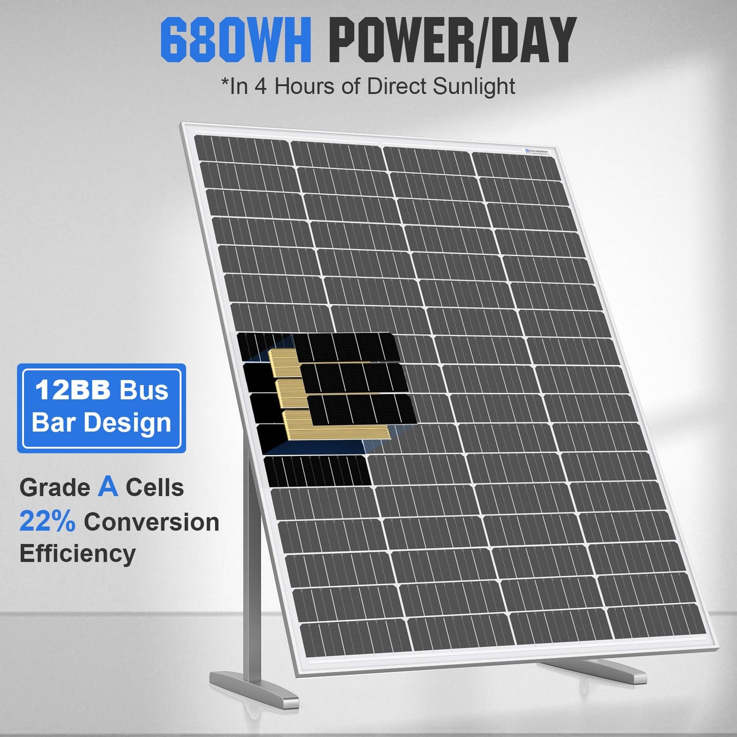 ECO-WORTHY Panel Solar 12V Placa Solar Monocristalino 170W para Cargar Bateria, caravana, Jardín, Barco, Casa